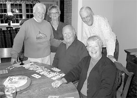 Hand and foot players, from left, Sally Clancy, Betty Shellswick, Dick Clancy, Leon Shellswick and Melissa Walker. Photo by Rich Walker